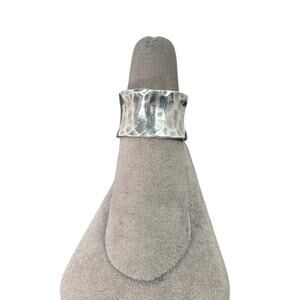 Sterling Silver Hammered Texture Wide Statement Cuff Ring Classic Shiny Size 6.5